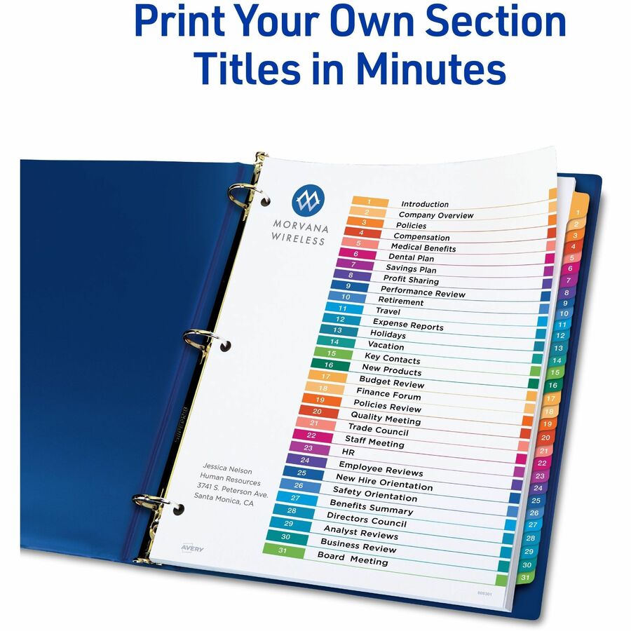 Avery 1-31 Dividers, 31 Tabs, Ready Index (6 Sets of 11831)