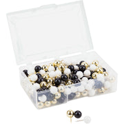 U Brands Sphere Push Pins - 0.44" Shank - 0.38" Head - 0.4" Length x 0.4" Width - Black, Gold, White - 200 / Pack