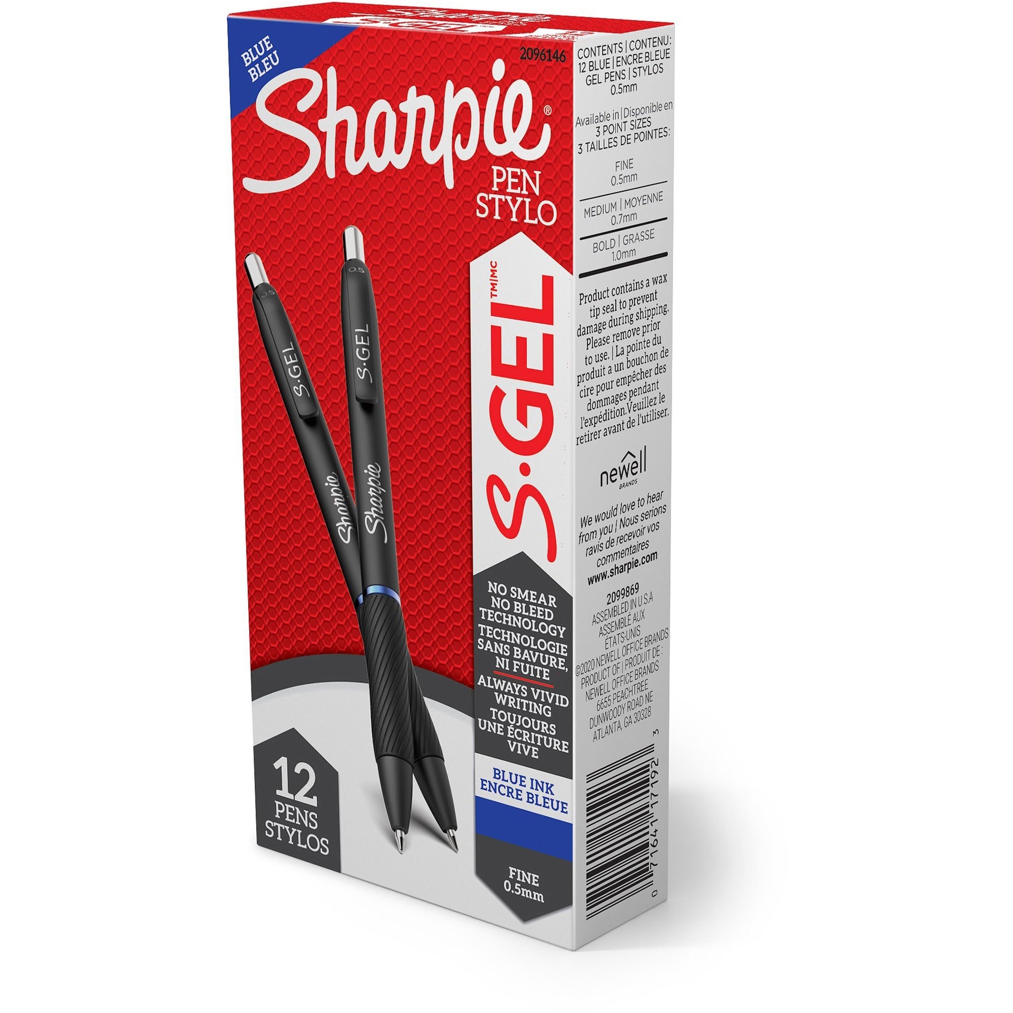 Sharpie S-Gel Pens - 0.5 mm Pen Point - Retractable - Blue Ink - Gel-based - 1 Dozen