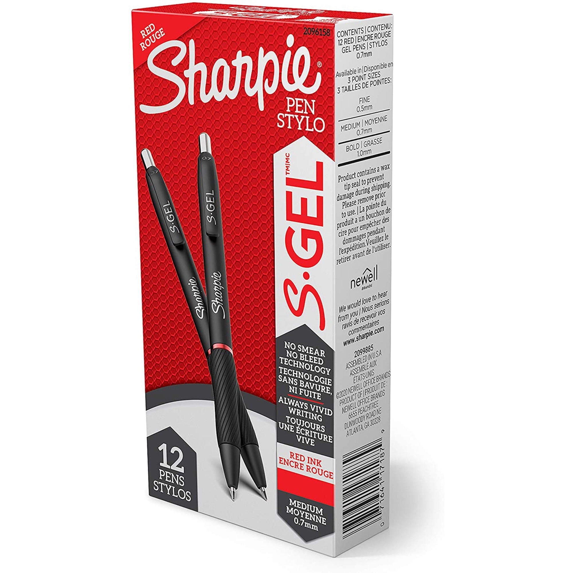 Sharpie S-Gel Pens - 0.7 mm Pen Point - Retractable - Red Ink - Gel-based - 1 Dozen