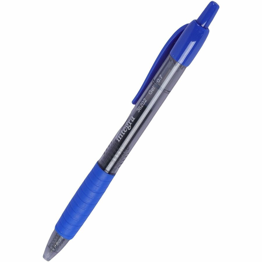 Integra Retractable 0.7mm Gel Pen - 0.7 mm Medium Pen Point - Retractable - Blue Ink - Gel-based - Blue Barrel - 1 Dozen
