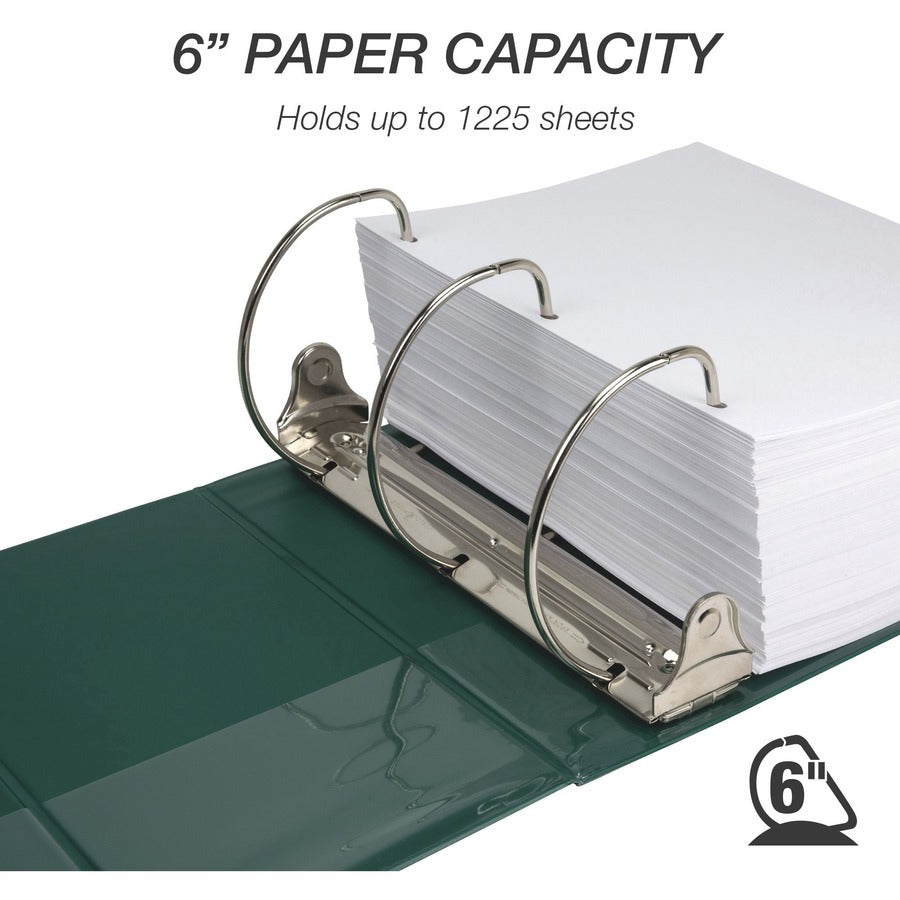 Samsill Nonstick 6" Locking D-Ring View Binder, 3 Rings, 1225 Sheet Capacity, 2 Internal Pockets, Green, 1 Each
