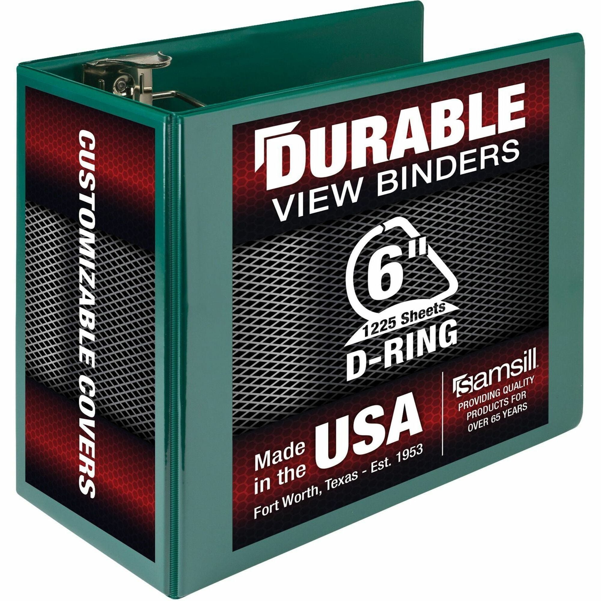 Samsill Nonstick 6" Locking D-Ring View Binder, 3 Rings, 1225 Sheet Capacity, 2 Internal Pockets, Green, 1 Each