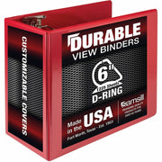 Samsill Nonstick 6" Locking D-Ring View Binder, 3 Rings, 1225 Sheet Capacity, 2 Internal Pockets, Red, 1 Each, Recycled, Clear Overlay, Non-glare, Ink-transfer Resistant