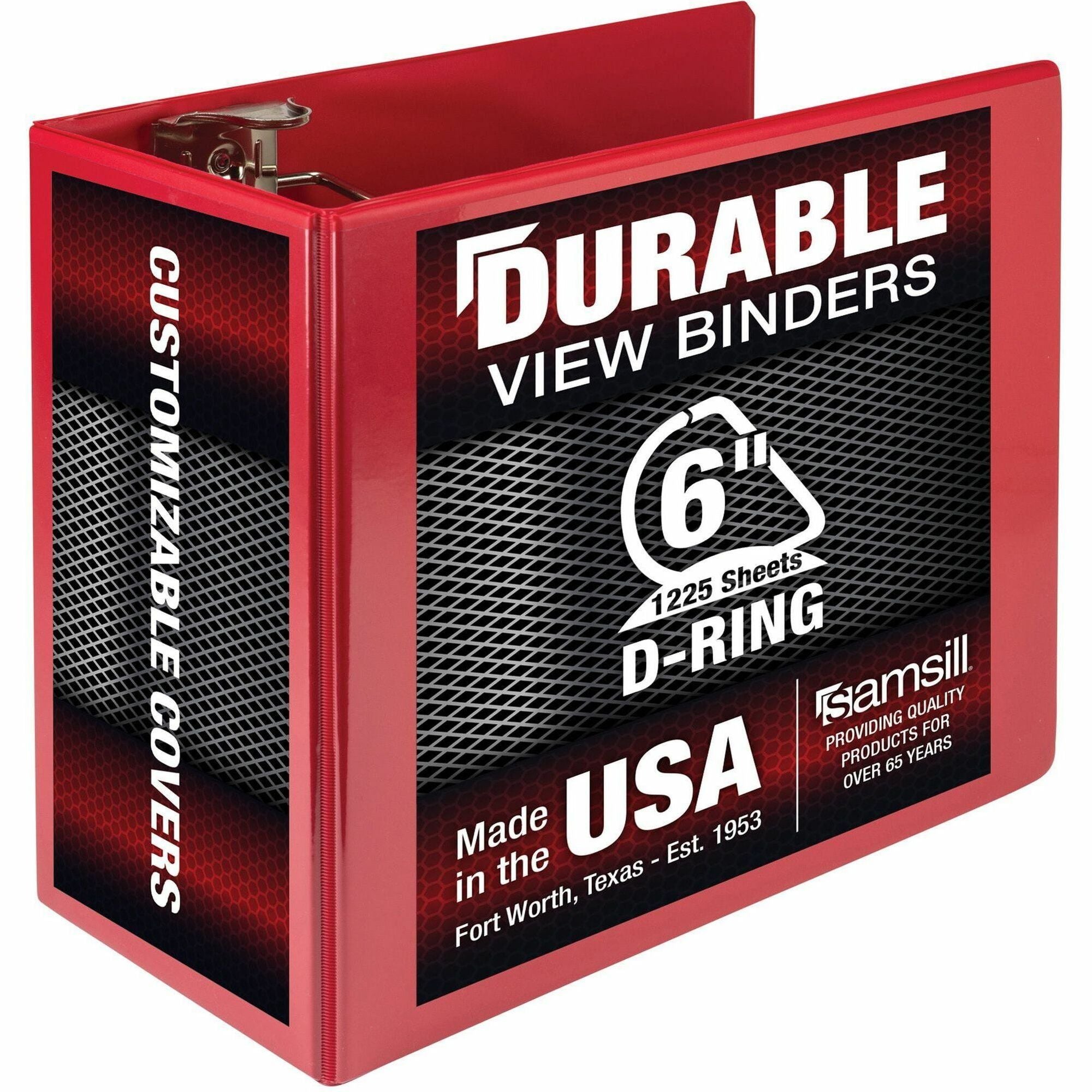 Samsill Nonstick 6" Locking D-Ring View Binder, 3 Rings, 1225 Sheet Capacity, 2 Internal Pockets, Red, 1 Each, Recycled, Clear Overlay, Non-glare, Ink-transfer Resistant