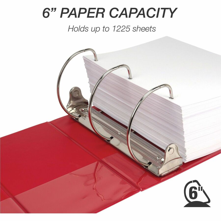 Samsill Nonstick 6" Locking D-Ring View Binder, 3 Rings, 1225 Sheet Capacity, 2 Internal Pockets, Red, 1 Each, Recycled, Clear Overlay, Non-glare, Ink-transfer Resistant