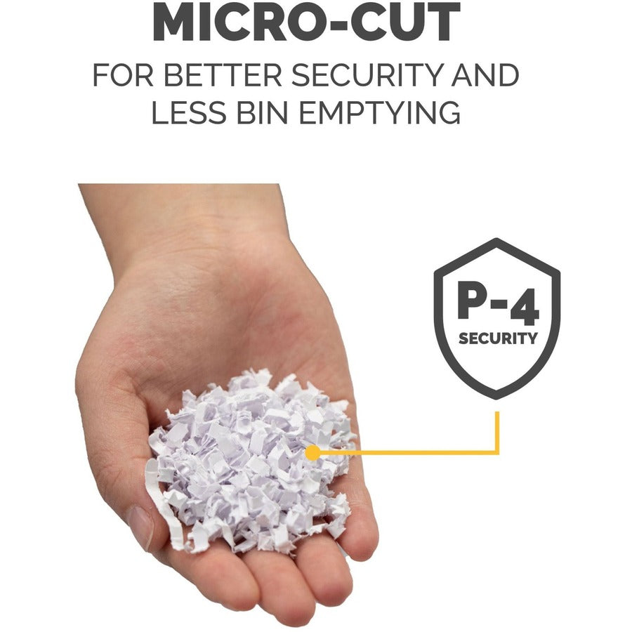 Micro Cut - 16 Per Pass - for shredding Paper, Credit Card, Paper Clip, Staples, Junk Mail - 0.156" x 0.500" Shred Size - P-4 - 7 ft/min - 9" Throat - 20 Minute Run Time - 6 gal Wastebin Capacity - White