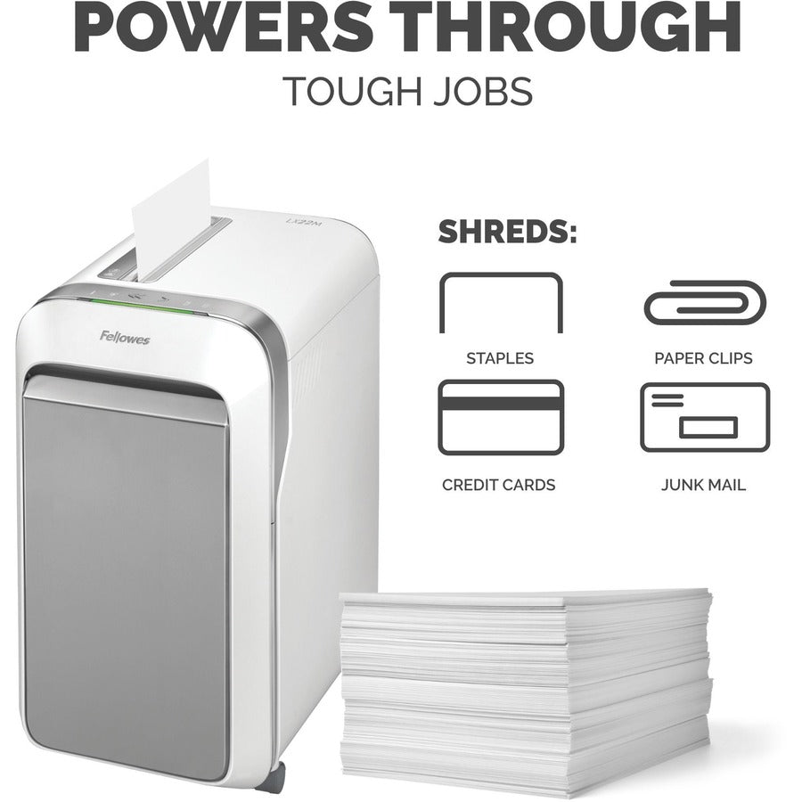 Micro Cut - 20 Per Pass - for shredding Paper, Credit Card, Paper Clip, Staples, Junk Mail - 0.156" x 0.500" Shred Size - P-4 - 7 ft/min - 9" Throat - 20 Minute Run Time - 8 gal Wastebin Capacity - White