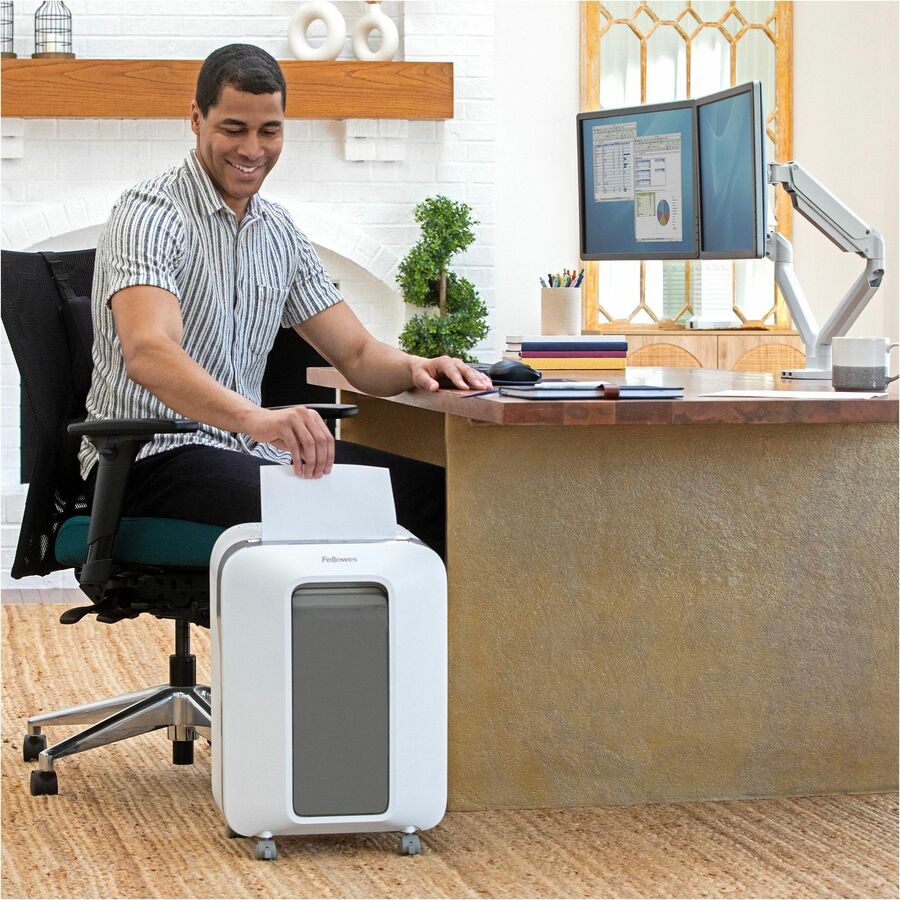 Continuous Shredder - Micro Cut - 12 Per Pass - for shredding Paper, Paper Clip, Credit Card, Staples, Junk Mail - 0.156" x 0.500" Shred Size - P-4 - 10 Minute Run Time - 15 Minute Cool Down Time - 6 gal Wastebin Capacity - White
