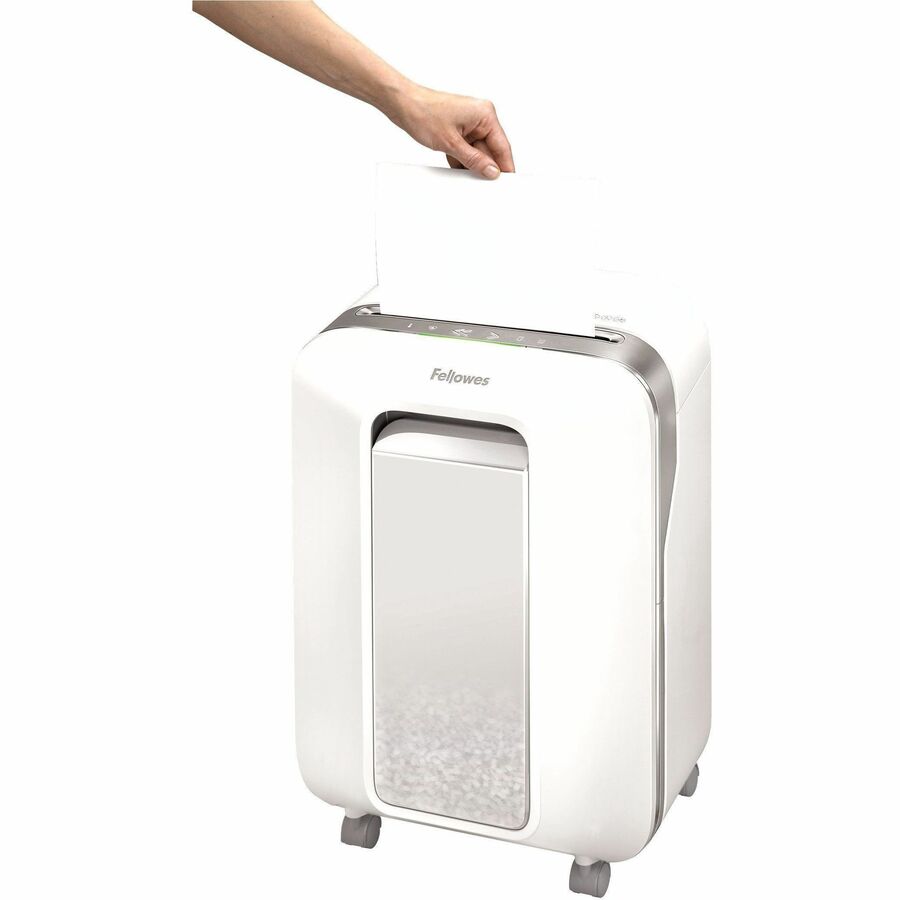Continuous Shredder - Micro Cut - 12 Per Pass - for shredding Paper, Paper Clip, Credit Card, Staples, Junk Mail - 0.156" x 0.500" Shred Size - P-4 - 10 Minute Run Time - 15 Minute Cool Down Time - 6 gal Wastebin Capacity - White