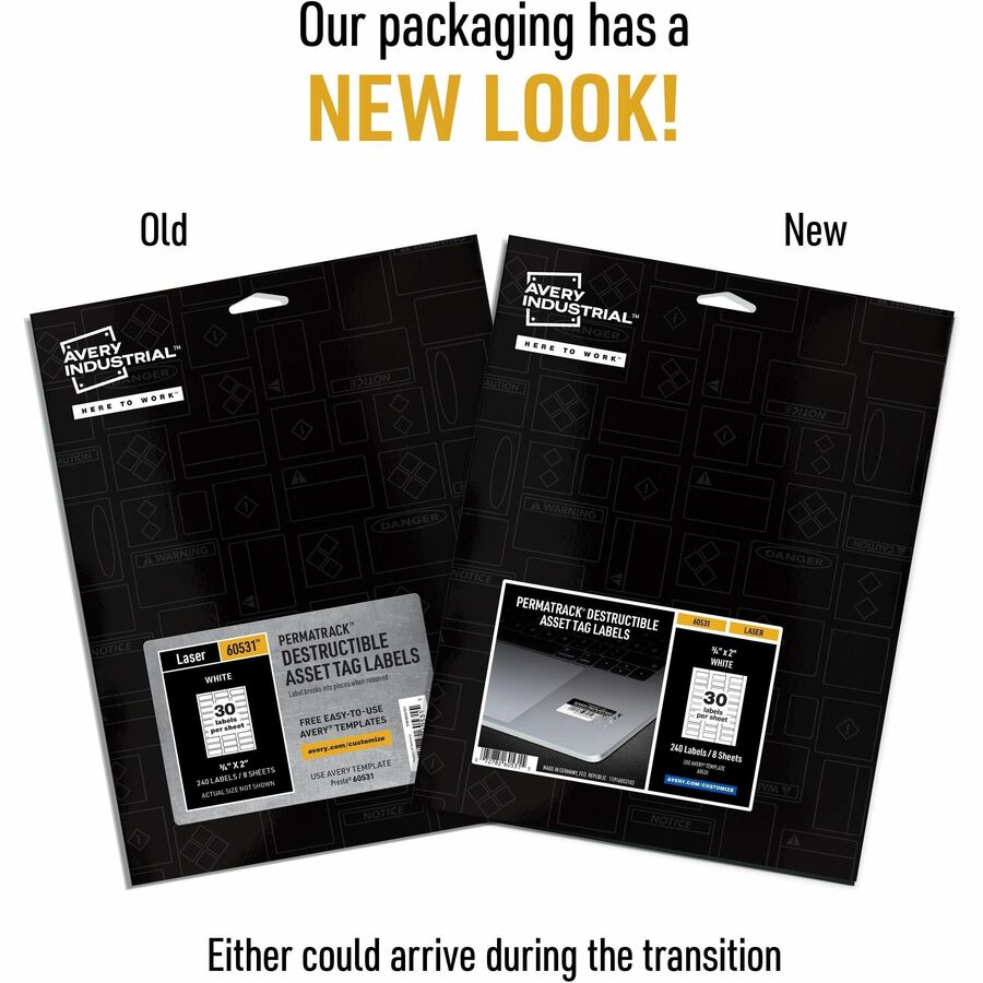 Avery&reg; PermaTrack Destructible Asset Tag Labels - 0.75" Length x 2" Width - Rectangular - White - 1 Pack