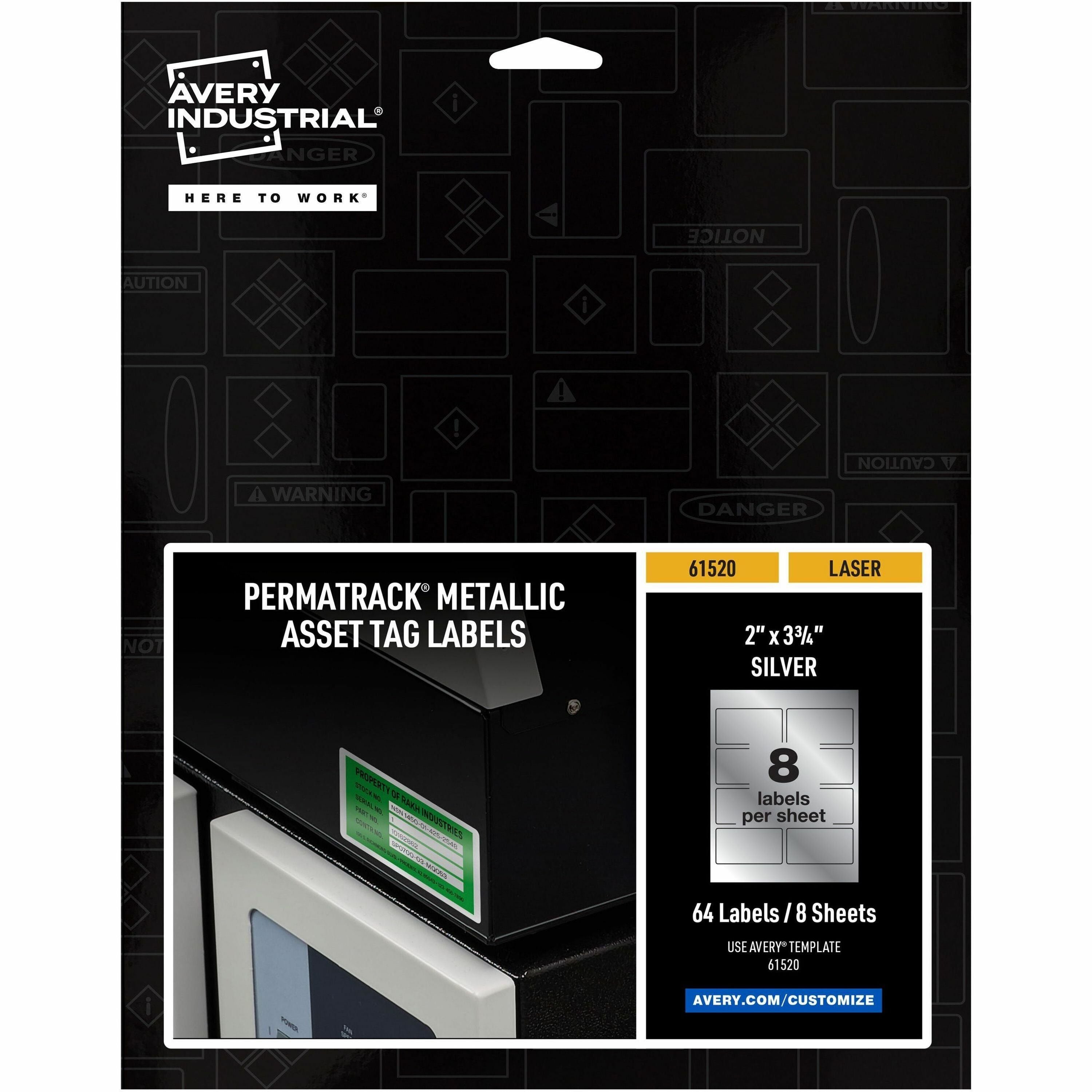 Avery&reg; PermaTrack Metallic Asset Tag Labels, 2" x 3-3/4" , 64 Asset Tags