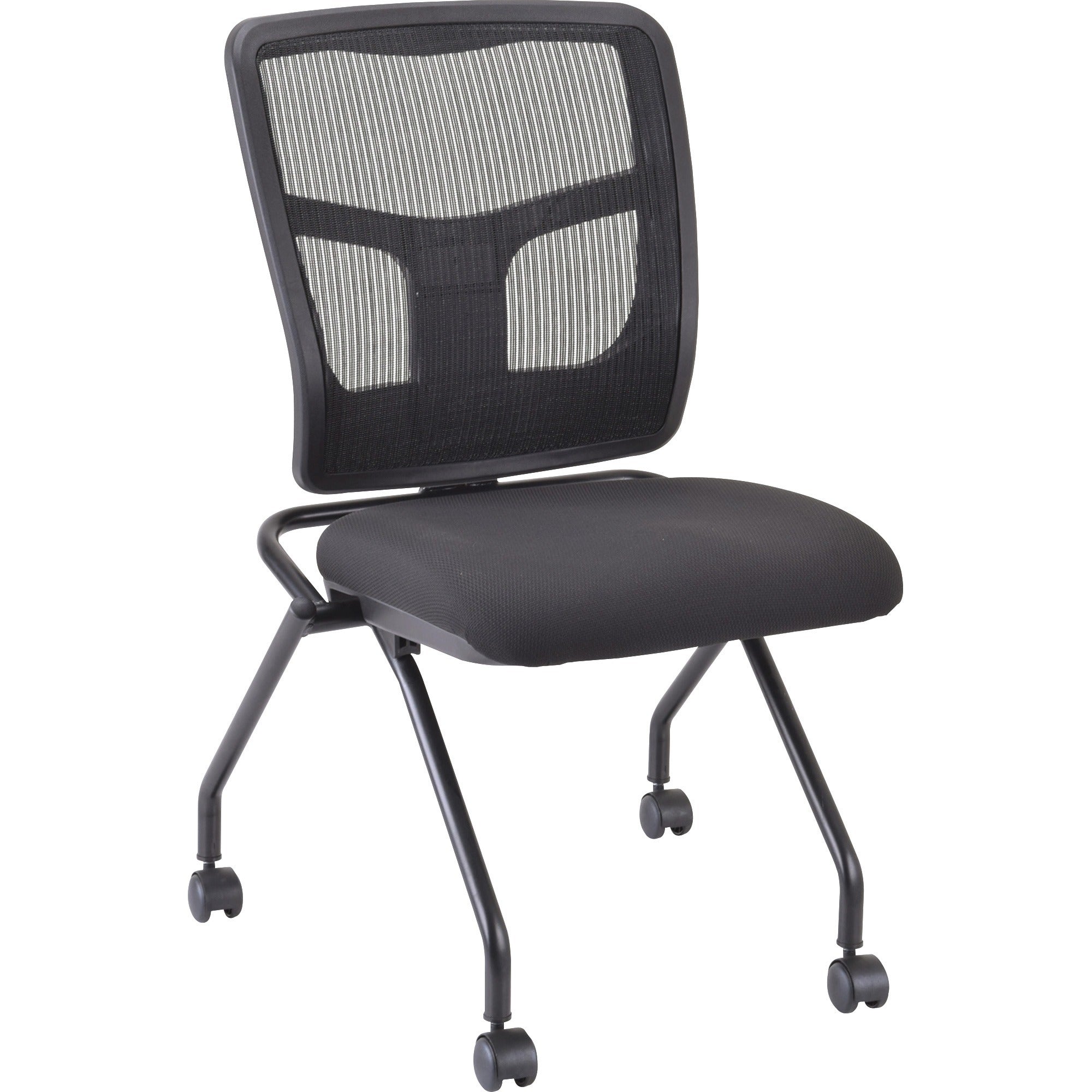 Lorell Training Room Guest Chairs - Black Seat Color - Fabric Seat Material - Mesh Back Material - Metal Frame Material - Rectangular Base - Black - 2 / Carton