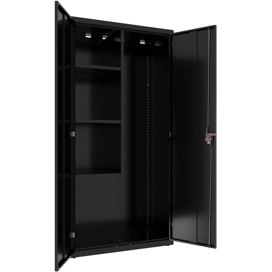 Lorell Fortress Series Janitorial Cabinet, 4 Shelves, 36"W x 18"D x 72"H, Black, Steel, 1 Each