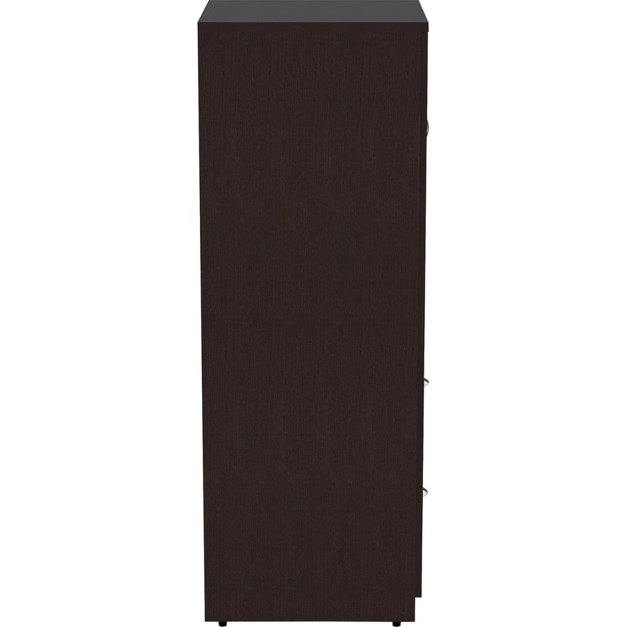 Lorell Essentials Series Tall Storage Cabinet - 65.6" Height x 23.6" Width x 23.6" Depth Cabinet - Total Drawer(s): 2 - 1 Door(s) - 2 Shelve(s) - Material: Laminate, Medium Density Fiberboard (MDF), Particleboard - Finish: Espresso - 1 Each