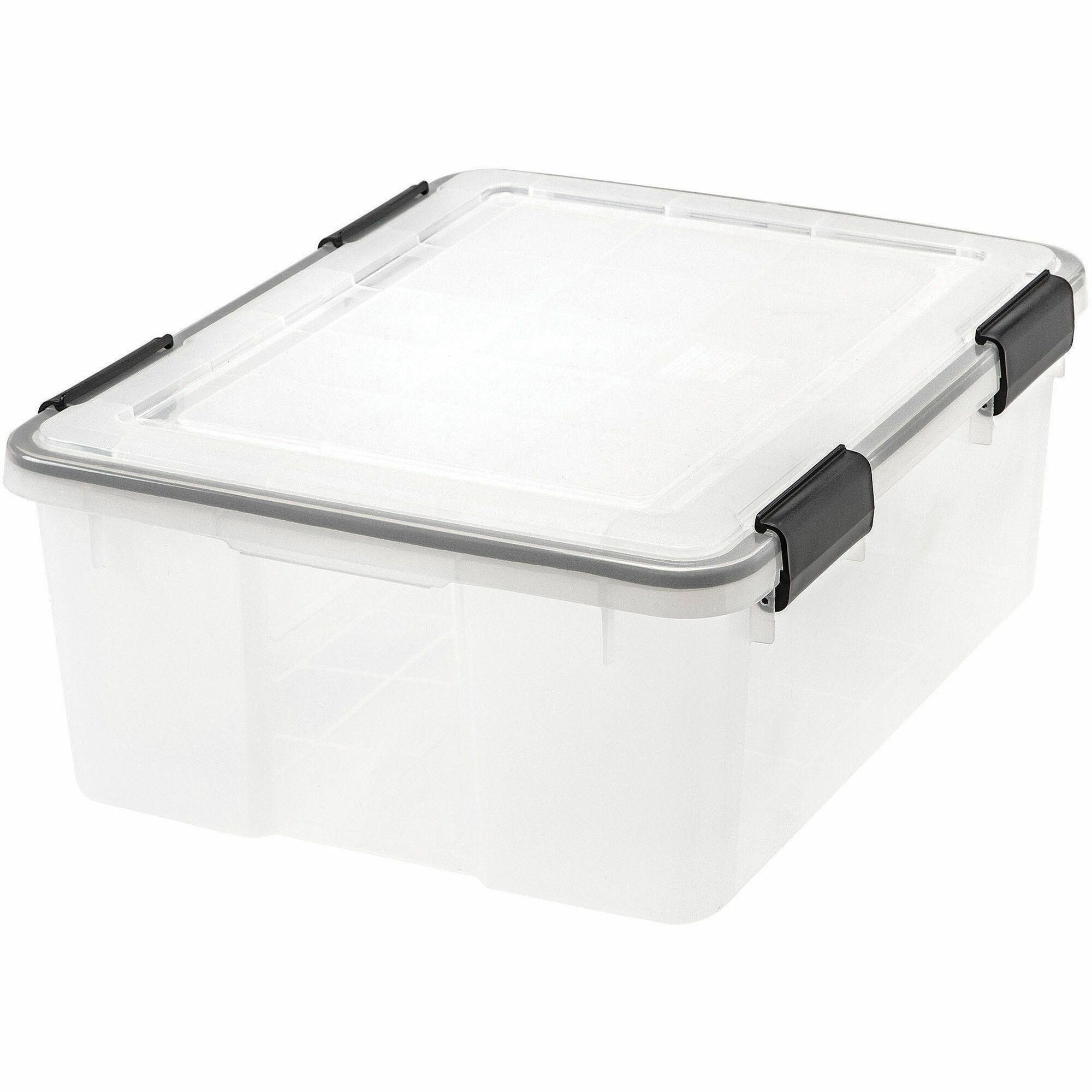 IRIS WeatherTight Heavy-duty Storage Tote, 7.65 gal, 30 lb Capacity, Lid Lock, Stackable, Clear Plastic, 6/Carton