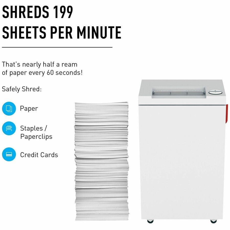 ideal. 2445 Cross-cut Paper Shredder, 13-sheet capacity per pass, cross cut, continuous operation, 9.5" throat, 9-gallon wastebin, P-4 security, shreds paper, staples, paper clips, credit cards, 14 ft/min, 1 Each