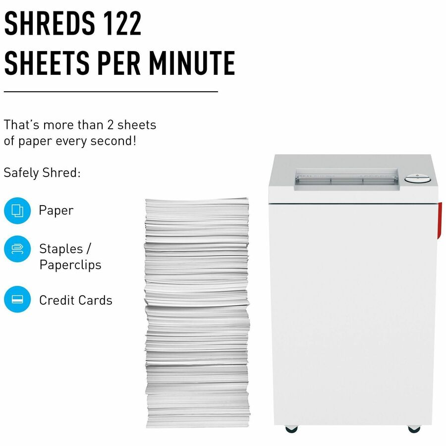 ideal. 2445 Cross-cut Paper Shredder, Cross Cut, 8 Sheets Per Pass, 0.625" x 0.093" Shred Size, P-5 Security, 14 ft/min, 9.5" Throat, 9 gal Bin, Continuous Duty, TAA Compliant, 1 Each