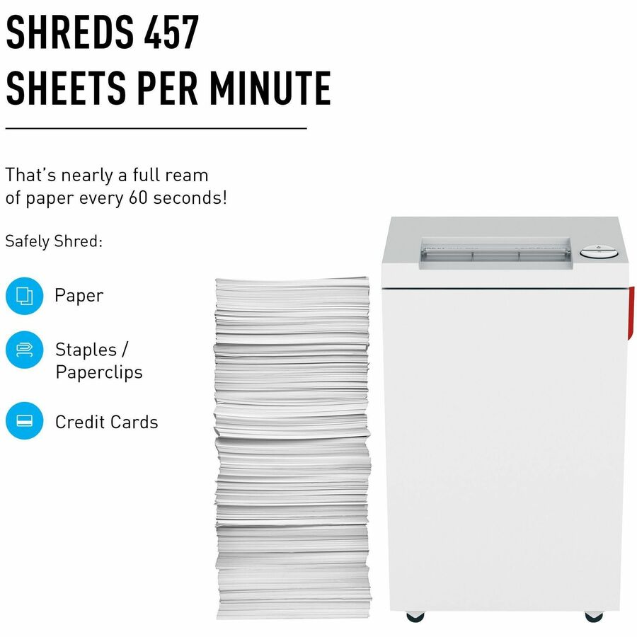 ideal. 2465 Cross-Cut Paper Shredder, 15-Sheet Capacity Per Pass, 9.5" Throat, 9-Gallon Bin, P-4 Security, 27 ft/min, Shreds Paper, Staples, Paper Clips, Credit Cards, Continuous Operation, 1 Each
