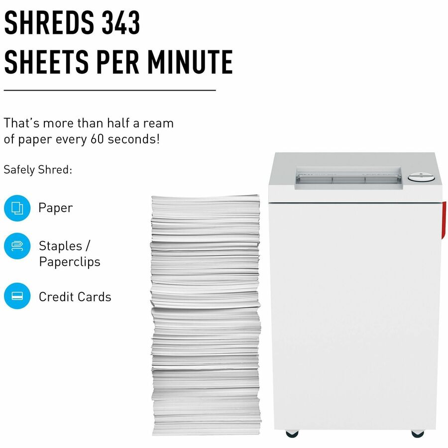 ideal. 2465 Cross-Cut Paper Shredder, Continuous, 11 Sheets Per Pass, 0.625" x 0.093" Shred Size, P-5 Security, 27 ft/min, 9.5" Throat, 9 gal Bin, 559.27W, TAA Compliant, 1 Each