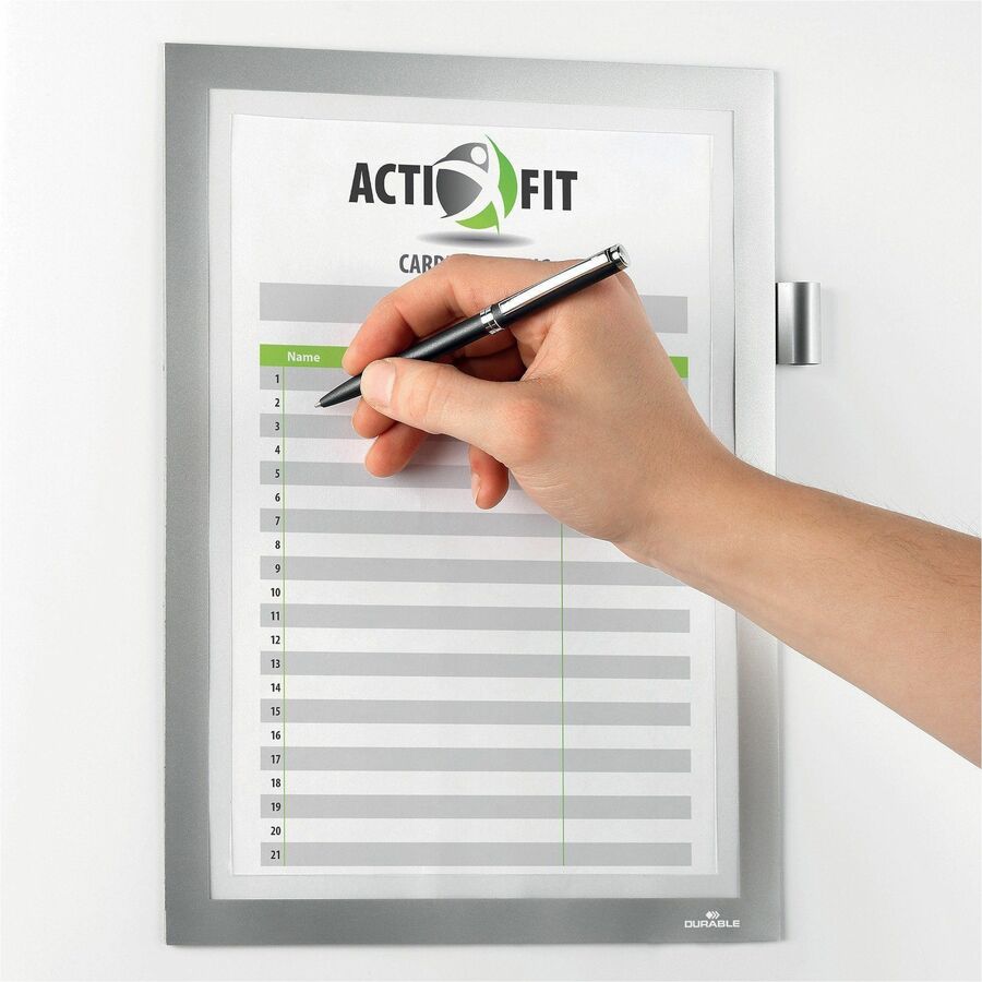 Support 8.50" x 11" Media - Polyvinyl Chloride (PVC) - Silver - Self-adhesive, Pen Holder, Foldable, Magnetic - 1 Each
