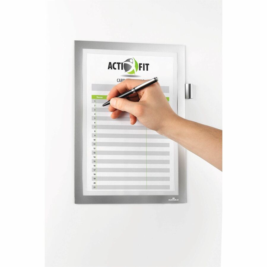 Support 8.50" x 11" Media - Polyvinyl Chloride (PVC) - Silver - Self-adhesive, Pen Holder, Foldable, Magnetic - 1 Each