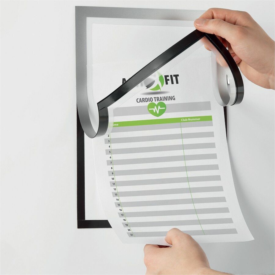 Support 8.50" x 11" Media - Polyvinyl Chloride (PVC) - Silver - Self-adhesive, Pen Holder, Foldable, Magnetic - 1 Each