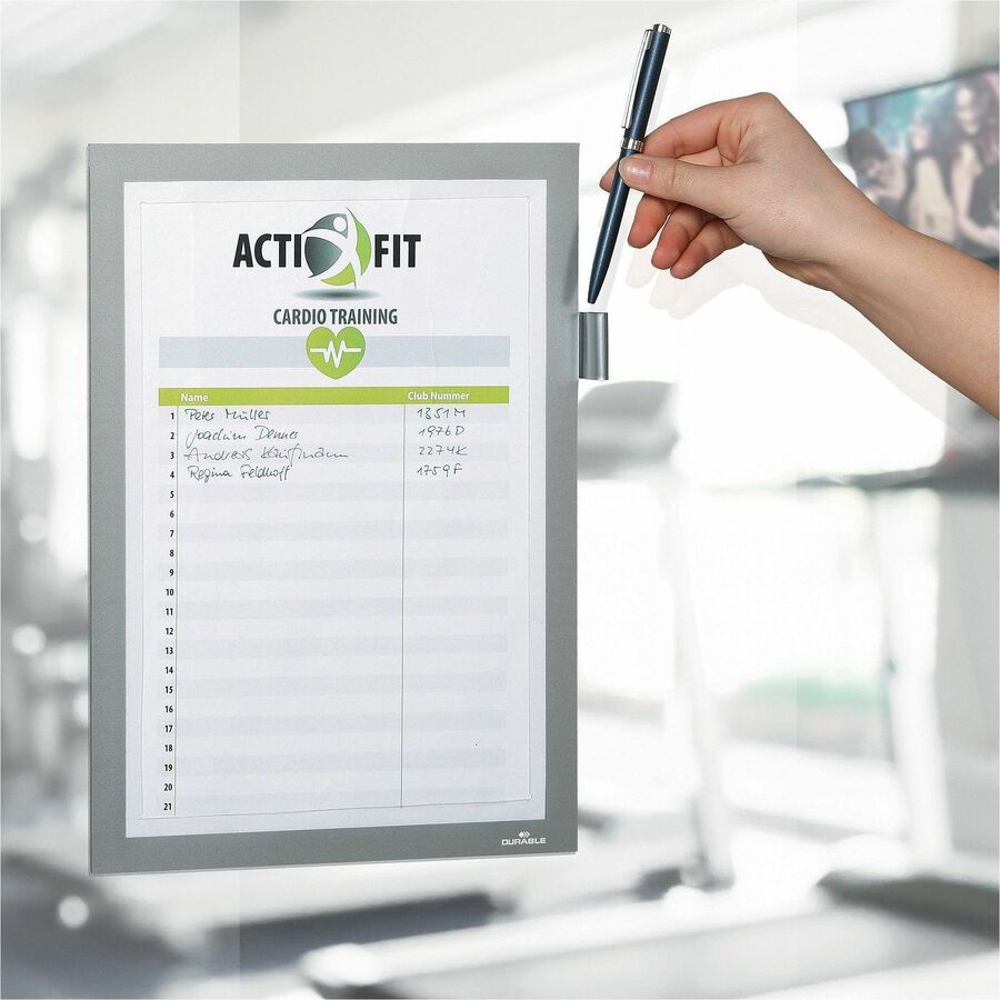 Support 8.50" x 11" Media - Polyvinyl Chloride (PVC) - Silver - Self-adhesive, Pen Holder, Foldable, Magnetic - 1 Each
