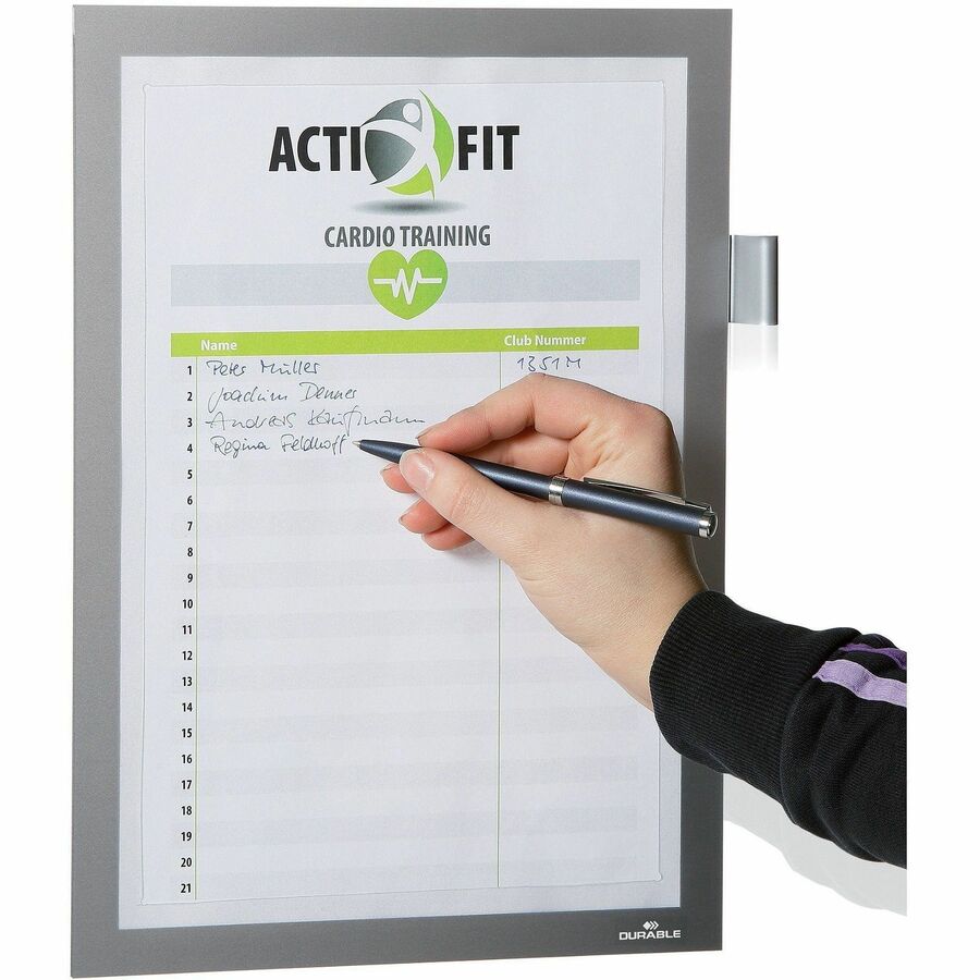 Support 8.50" x 11" Media - Polyvinyl Chloride (PVC) - Silver - Self-adhesive, Pen Holder, Foldable, Magnetic - 1 Each