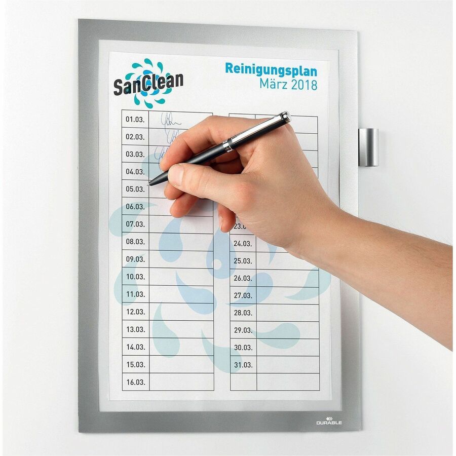 Support 8.50" x 11" Media - Polyvinyl Chloride (PVC) - Silver - Self-adhesive, Pen Holder, Foldable, Magnetic - 1 Each