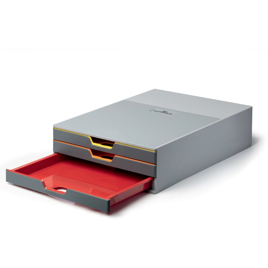 DURABLE VARICOLOR 3 Drawer Desktop Storage Box, Gray/Multicolor