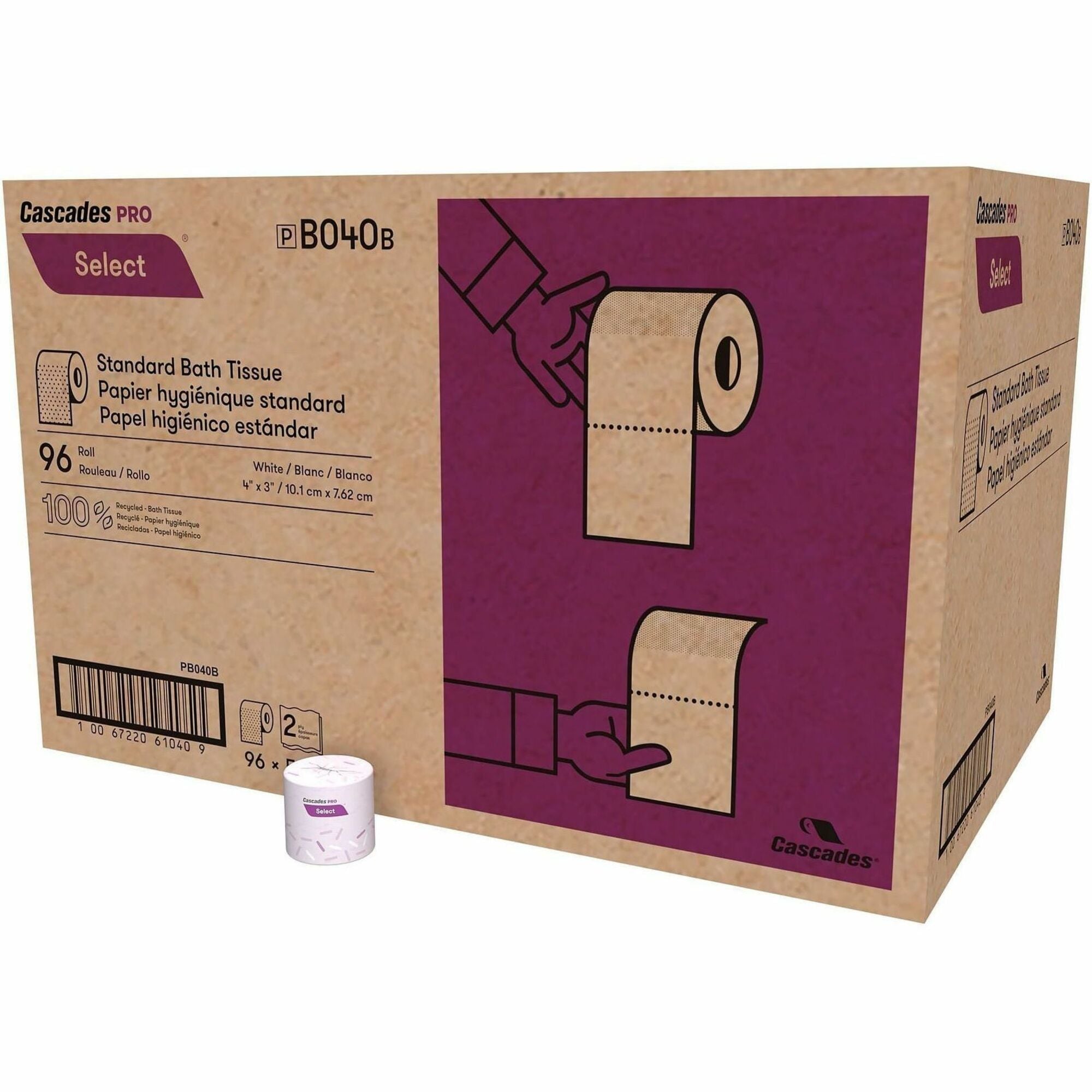 2 Ply - 4" Width x 3.20" Length - 500 Sheets/Roll - White - Fiber - 96 / Carton