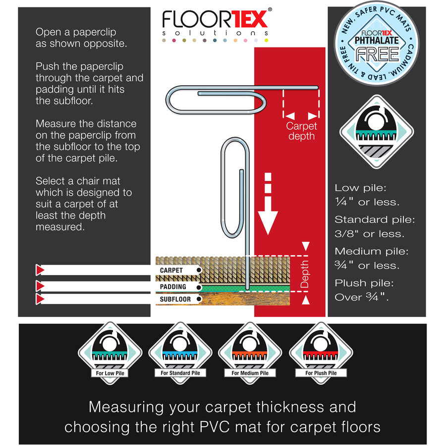 Floortex Advantagemat Black&reg; Vinyl Lipped Chair Mat for Carpets - 45" x 53"