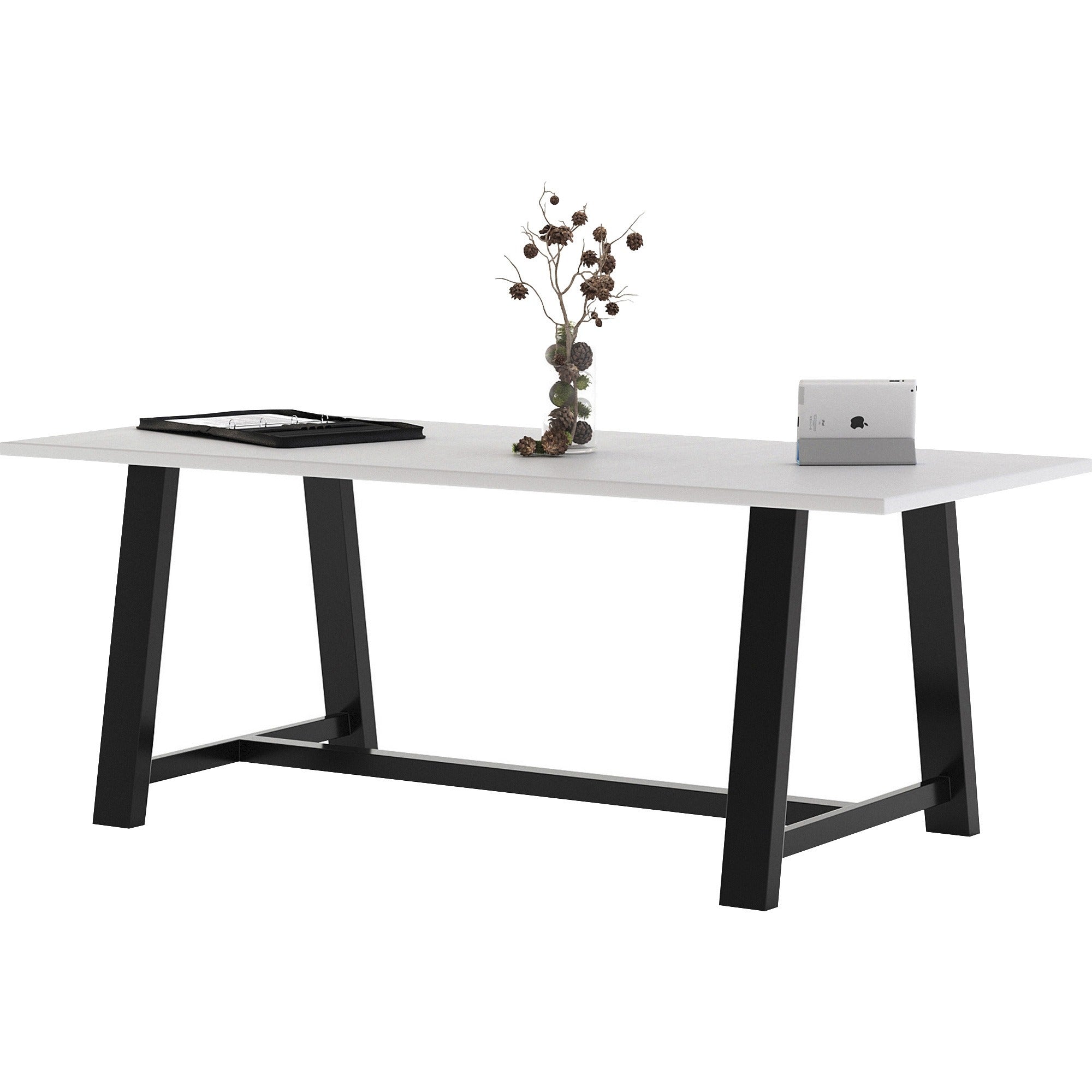 KFI Midtown 36x84x30 HPL Top Table - White Rectangle Top - Cross Beam Base - 84" Table Top Length x 36" Table Top Width - 30" Height - Assembly Required - High Pressure Laminate (HPL) Top Material - 1 Each