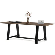 KFI Midtown 36x96x30 HPL Top Table - Teak Rectangle Top - Cross Beam Base - 96" Table Top Length x 36" Table Top Width - 30" Height - Assembly Required - High Pressure Laminate (HPL) Top Material - 1 Each