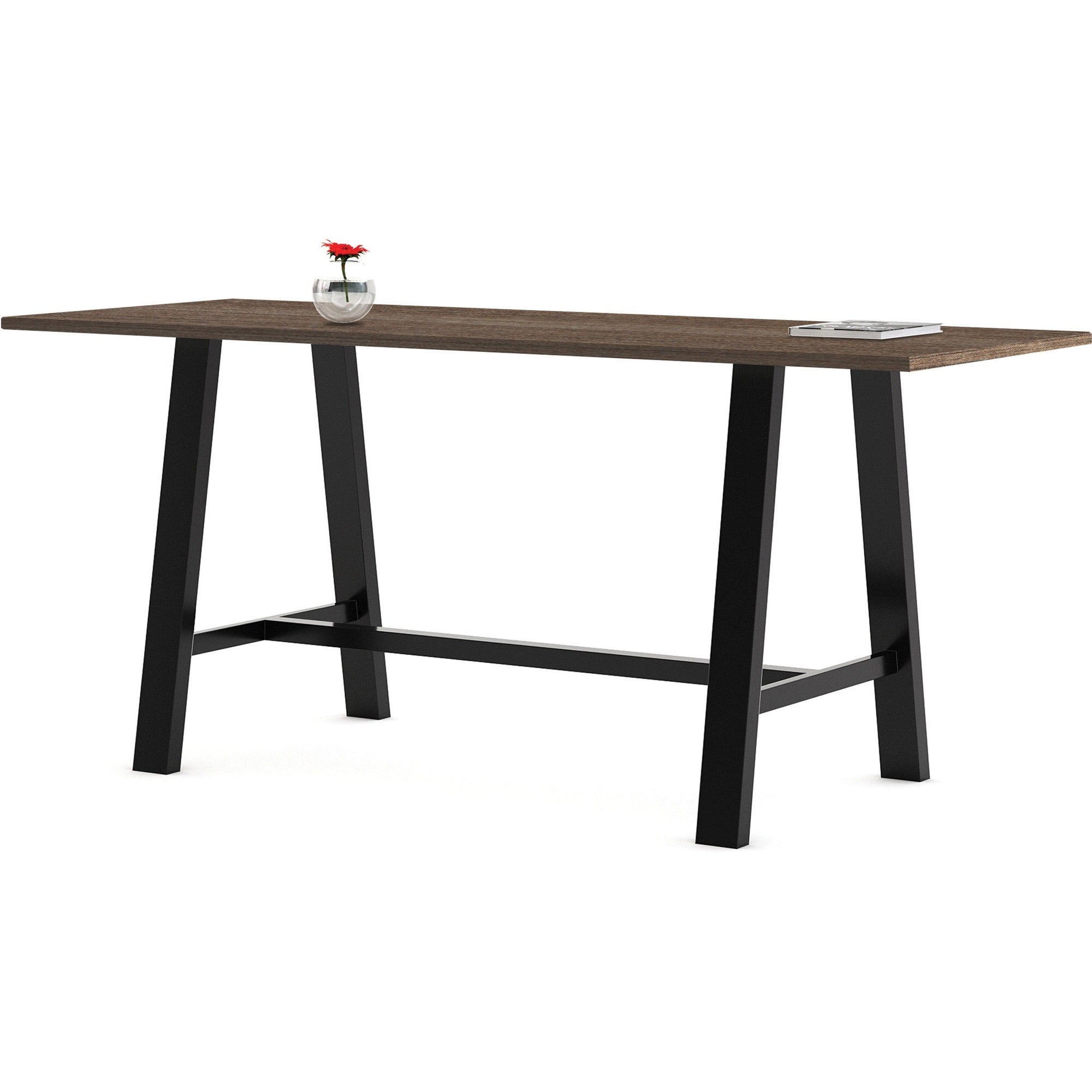 KFI Midtown 36x96x41 HPL Top Table - Teak Rectangle Top - Cross Beam Base - 96" Table Top Length x 36" Table Top Width - 41" Height - Assembly Required - High Pressure Laminate (HPL) Top Material - 1 Each