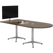 KFI Powered Horseshoe Table, High Pressure Laminate Teak Top, Rectangle, Column Leg Base, 84" x 42", Steel Base, Assembly Required, 1 Each