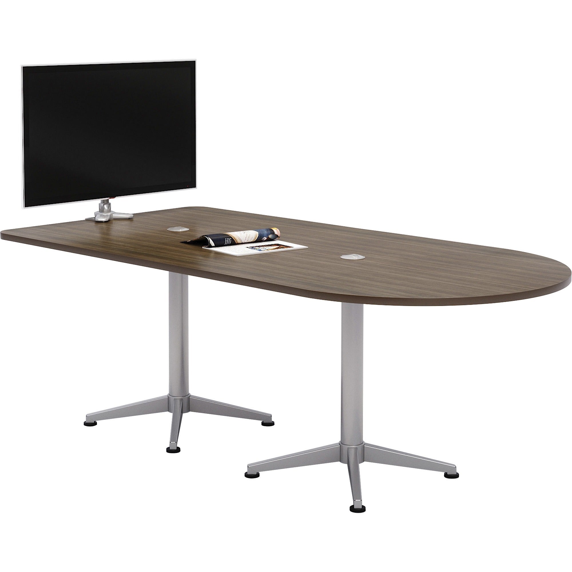 KFI Powered Horseshoe Table, High Pressure Laminate Teak Top, Rectangle, Column Leg Base, 84" x 42", Steel Base, Assembly Required, 1 Each