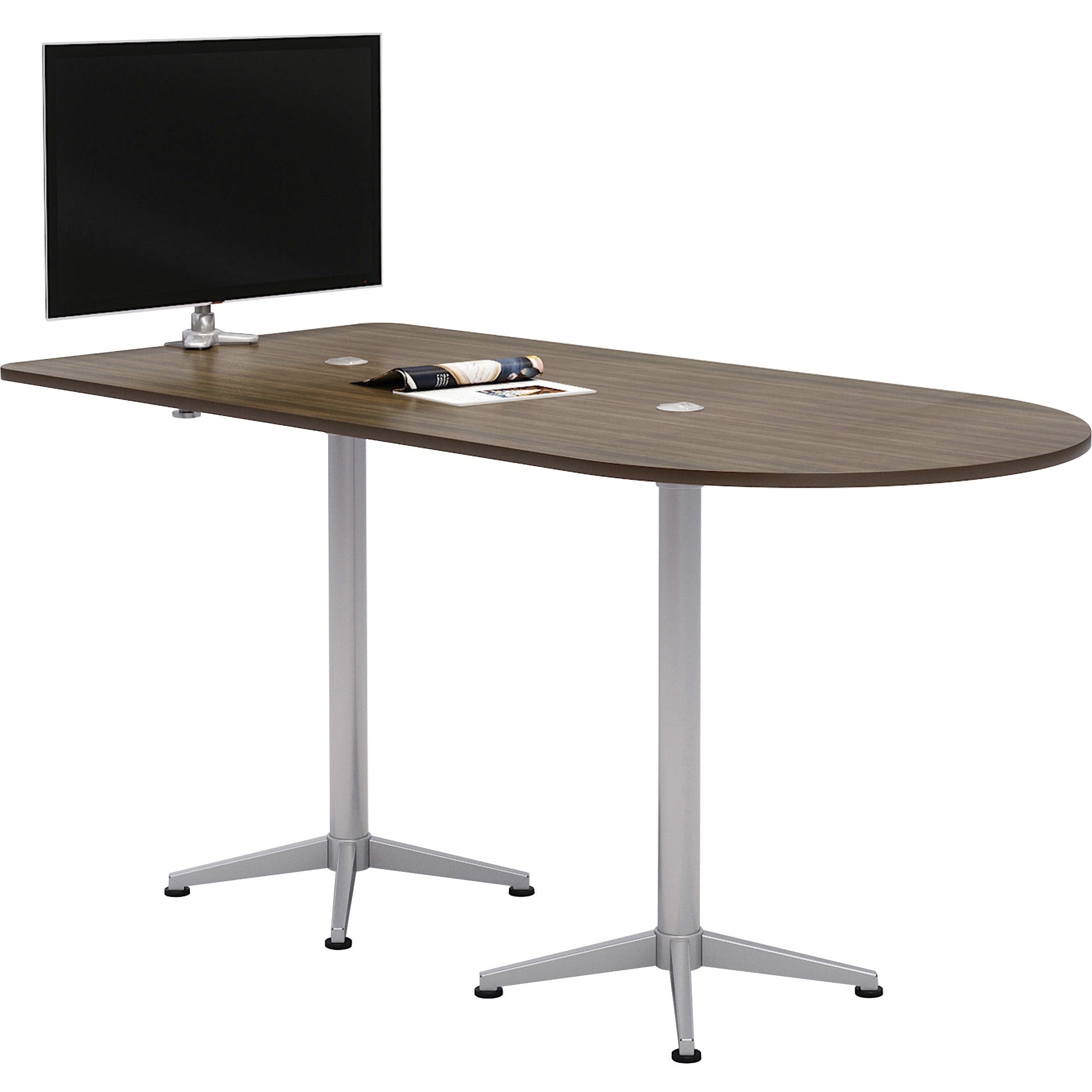 KFI Powered Horseshoe Table, High Pressure Laminate Teak Top, Rectangle, Column Leg Base, 84" x 42", 1 Each