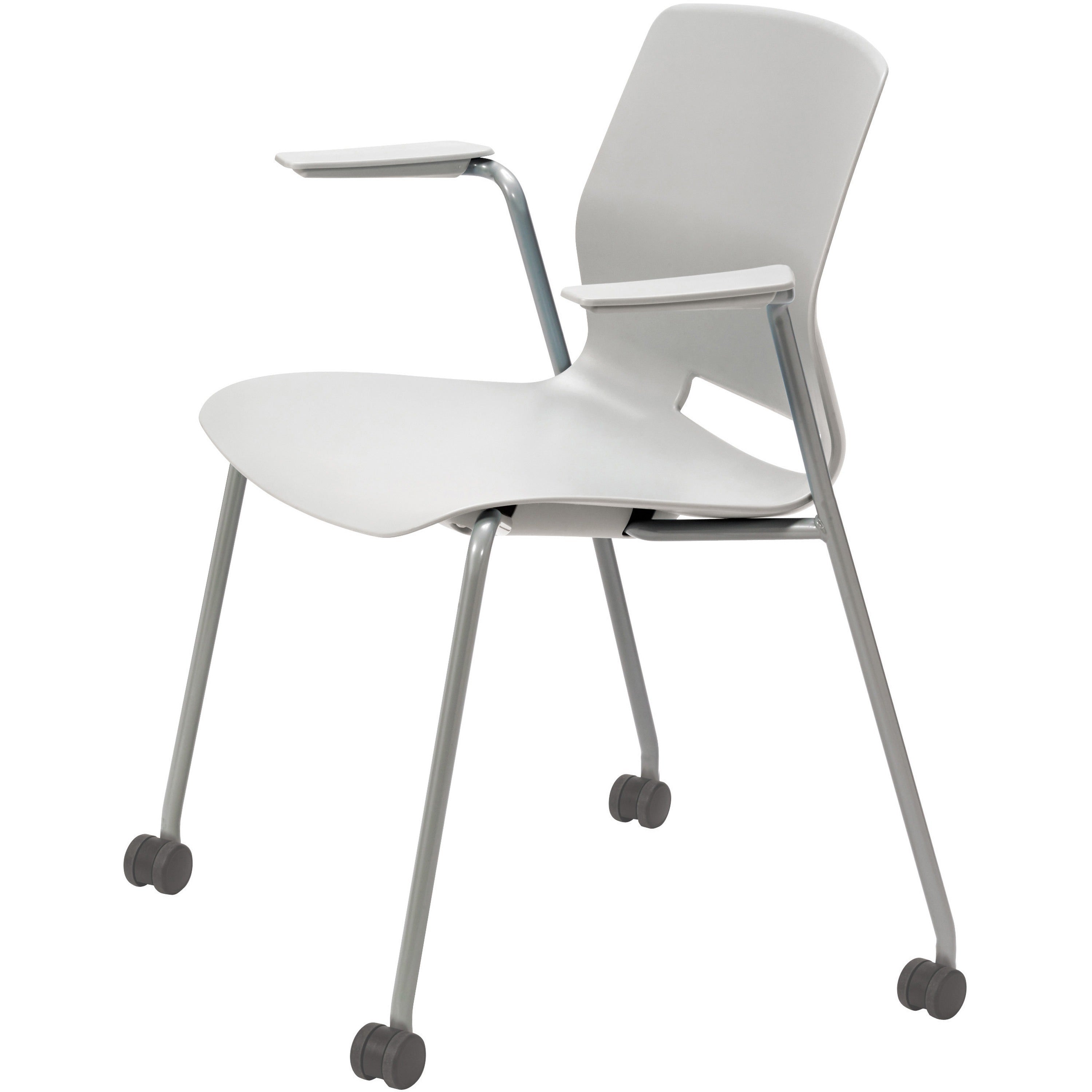 KFI Swey Mobile Multipurpose Stool with Arms - Light Gray Seat Color - Polypropylene Seat Material - Light Gray Back Color - Polypropylene Back Material - Silver Frame Color - Stainless Steel Frame Material - Four-legged Base - 1 Each