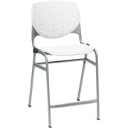 KFI Kool Counter-Height Stackable Stool, White Polypropylene Seat and Back, Powder Coated Silver Cold Rolled Steel Frame, Four-Legged Base, 1 Each