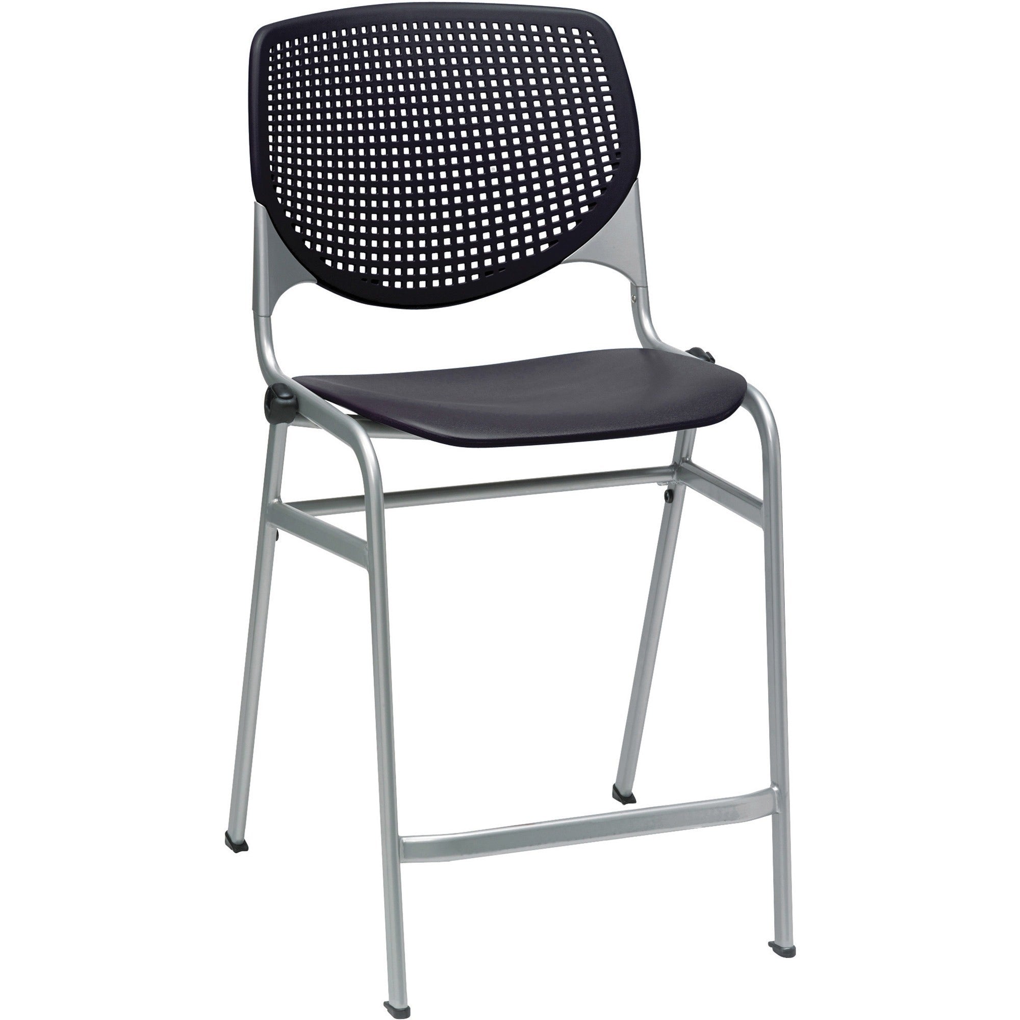 KFI Kool Counter-Height Stackable Stool, Black Polypropylene Seat & Back, Powder Coated Silver Cold Rolled Steel Frame, Four-Legged Base, 1 Each