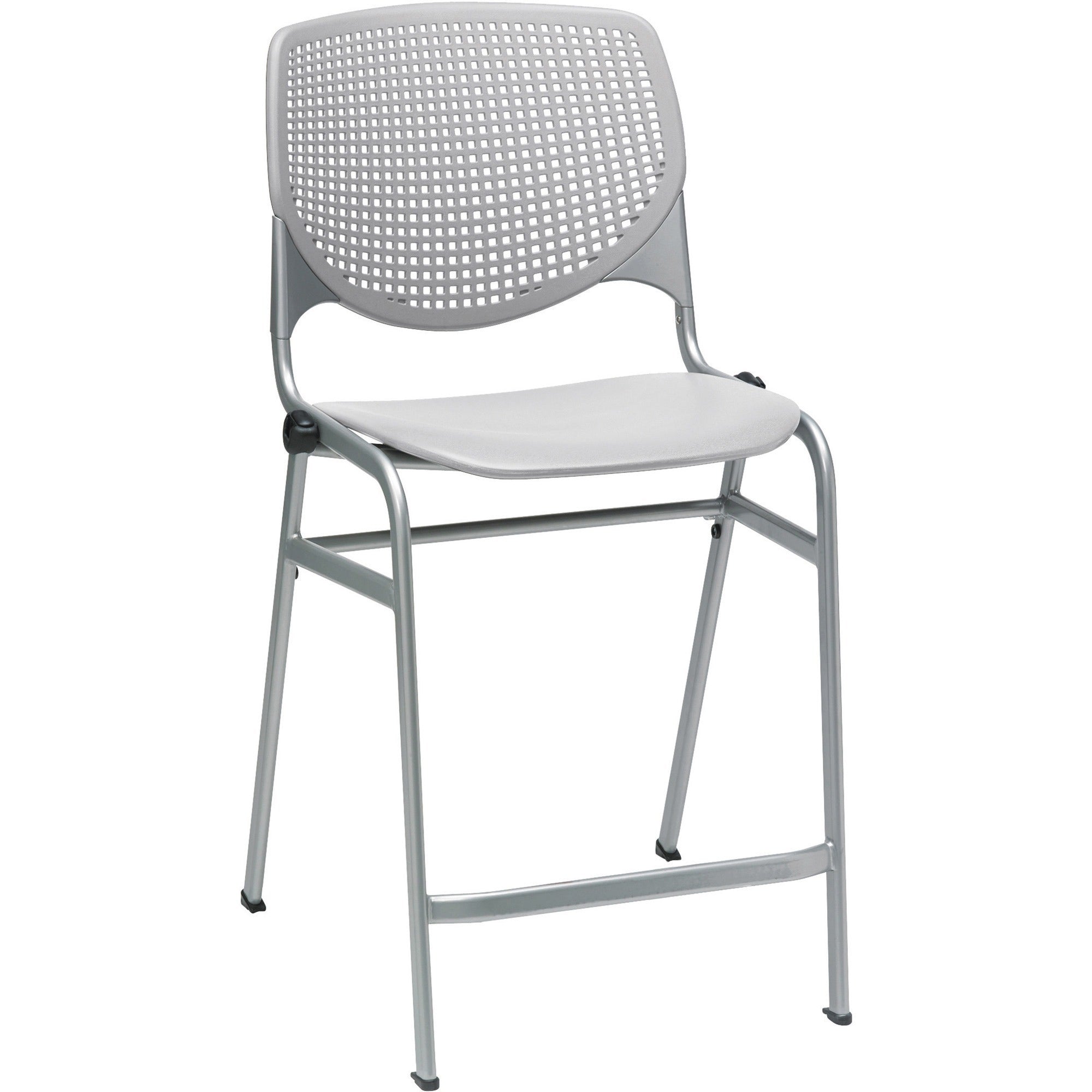 KFI Kool Counter-Height Stackable Stool, Light Gray Polypropylene Seat and Back, Aluminum Alloy Back, Powder Coated Silver Cold Rolled Steel Frame, Four-Legged Base, 1 Each