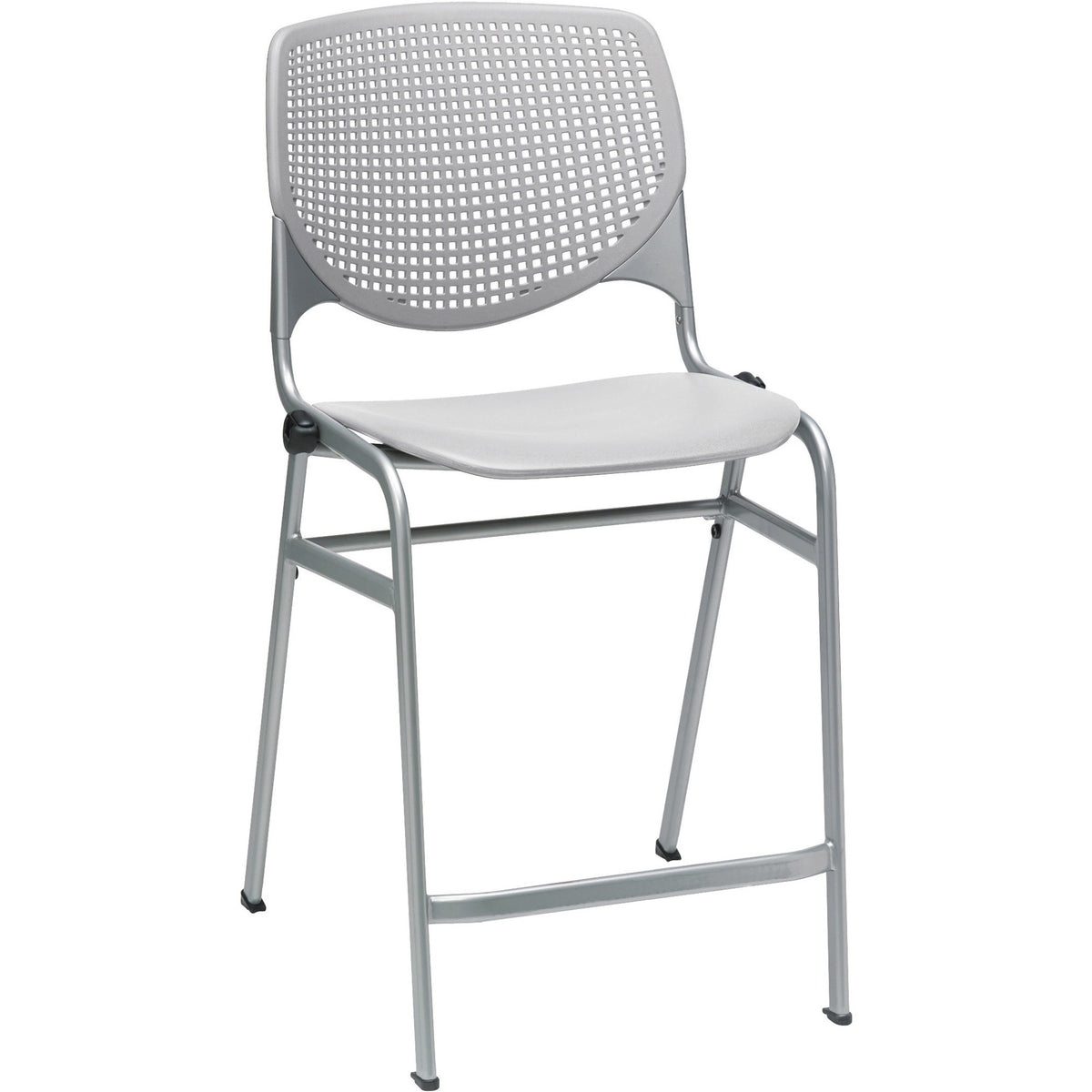 KFI Kool Counter-Height Stackable Stool - Light Gray Seat/Back Color - Polypropylene Seat/Back Material - Aluminum Alloy Back Material - Powder Coated Silver Frame Color - Cold Rolled Steel Frame Material - Four-legged Base - 1 Each