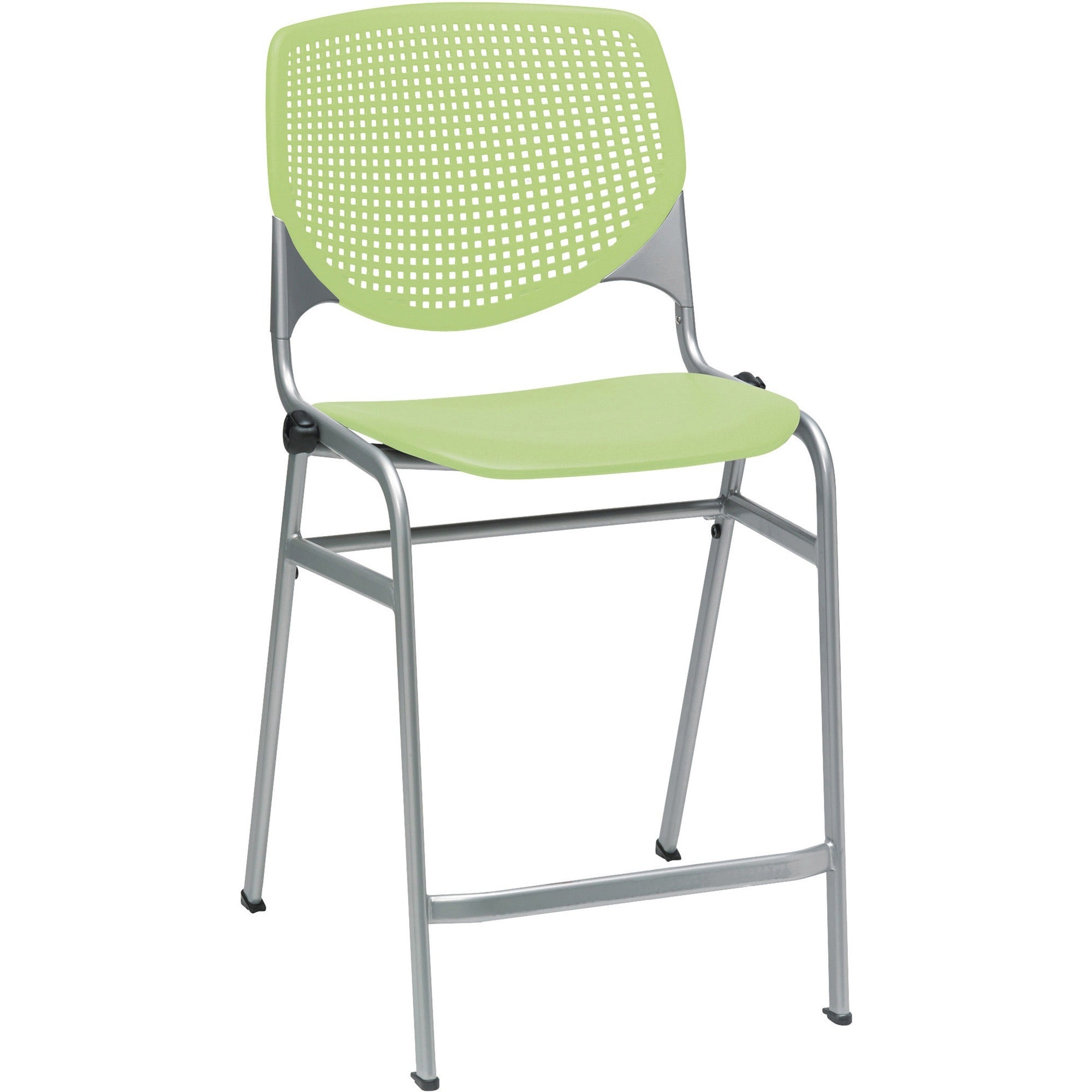 KFI Kool Counter-Height Stackable Stool, Lime Green Polypropylene Seat and Back, Aluminum Alloy Back, Powder Coated Silver Cold Rolled Steel Frame, Four-Legged Base, 1 Each