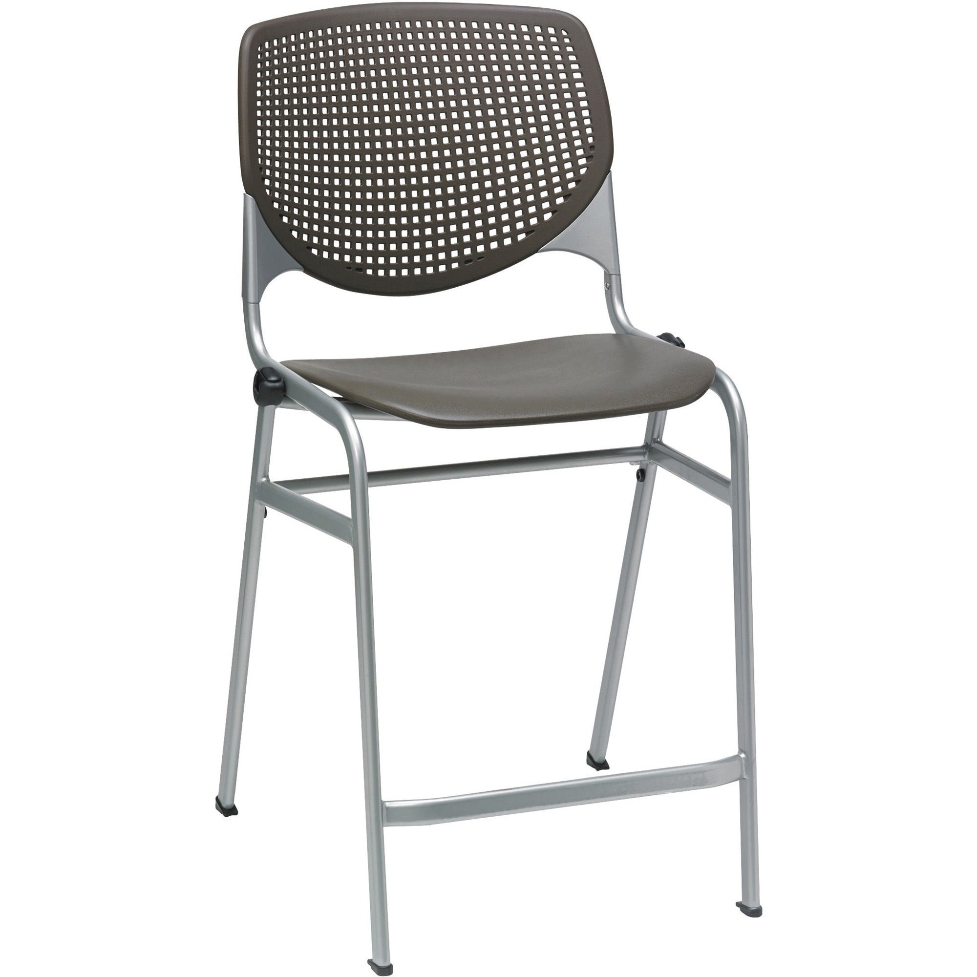 KFI Kool Counter-Height Stackable Stool, Brownstone Polypropylene Seat & Back, Powder Coated Silver Cold Rolled Steel Frame, Four-Legged Base, 1 Each