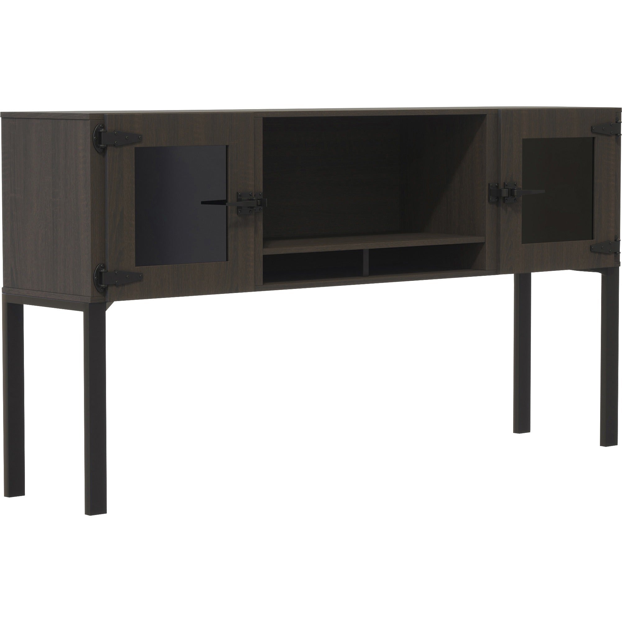 Mayline 72" Hutch with Glass Doors & Supports - 38" Height x 72" Width x 15" Depth - 2 Door(s) - Material: Particleboard, Laminate, Metal, Steel - Finish: Southern Tobacco - 1 Each