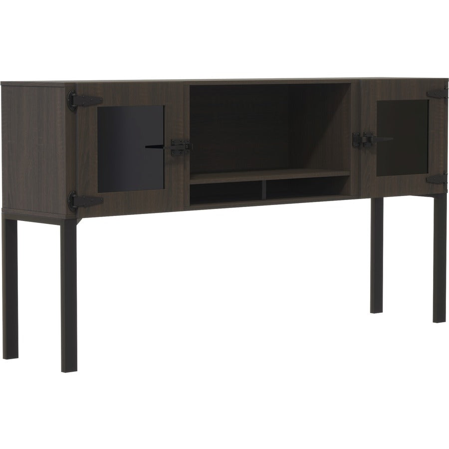 Mayline 72" Hutch with Glass Doors & Supports - 38" Height x 72" Width x 15" Depth - 2 Door(s) - Material: Particleboard, Laminate, Metal, Steel - Finish: Southern Tobacco - 1 Each