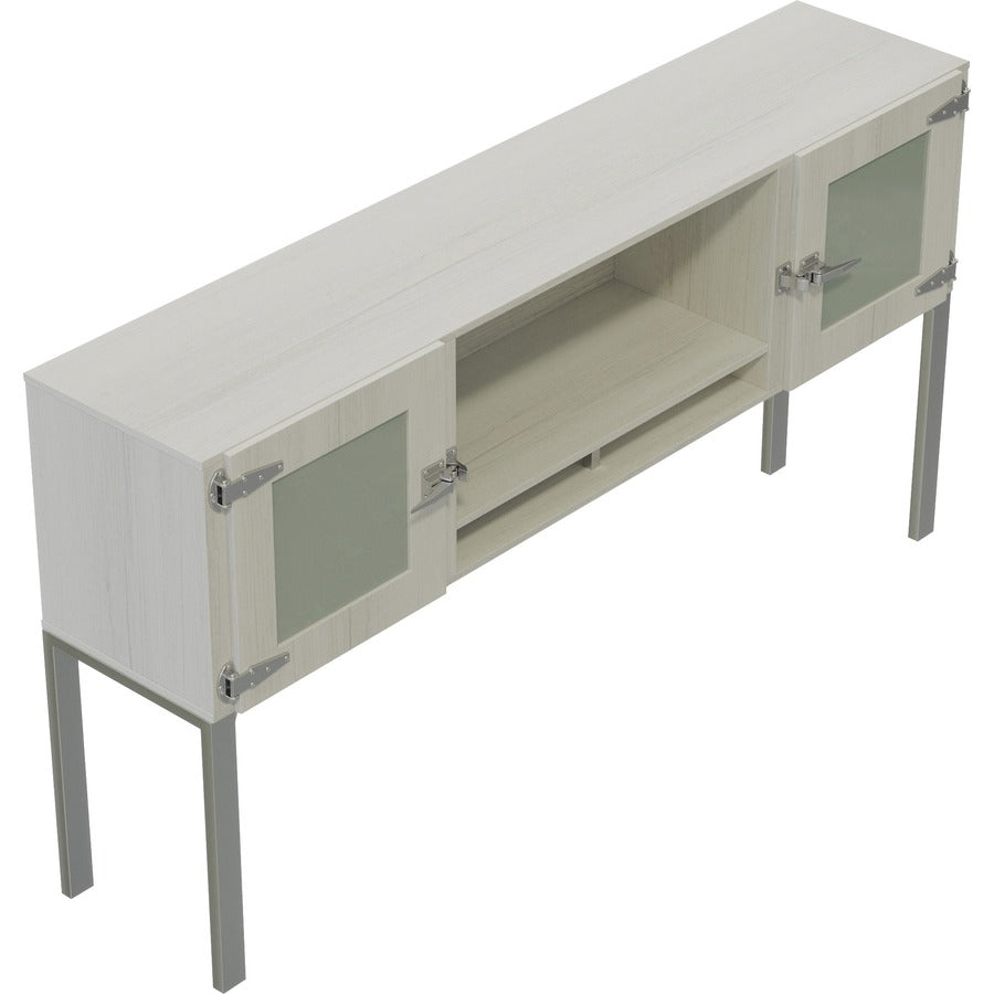 Mayline 72" Hutch with Glass Doors & Supports - 38" Height x 72" Width x 15" Depth - 2 Door(s) - Material: Particleboard, Laminate, Metal, Steel - Finish: White Ash - 1 Each