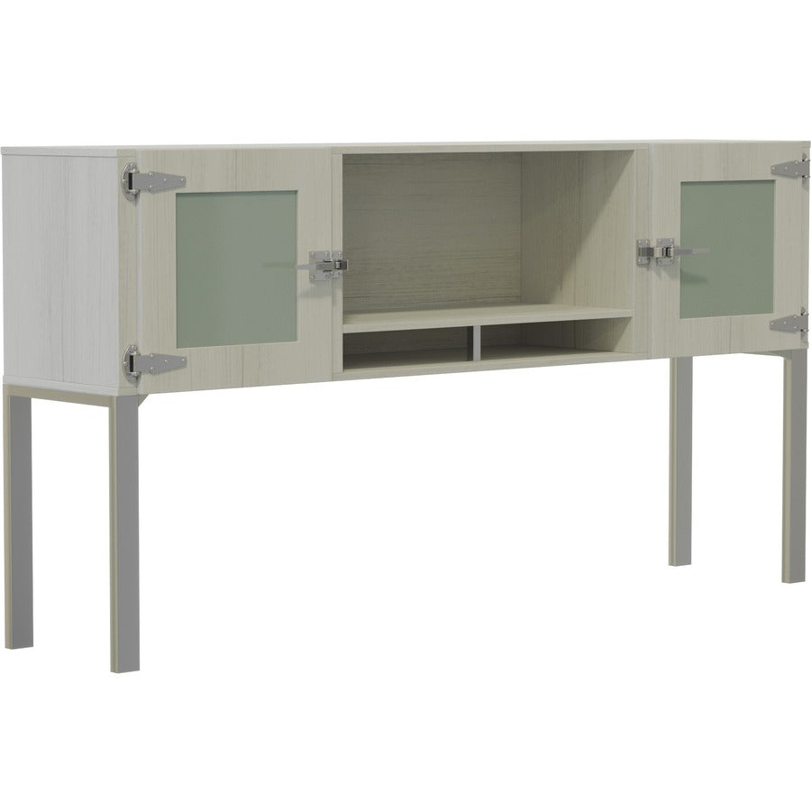 Mayline 72" Hutch with Glass Doors & Supports - 38" Height x 72" Width x 15" Depth - 2 Door(s) - Material: Particleboard, Laminate, Metal, Steel - Finish: White Ash - 1 Each